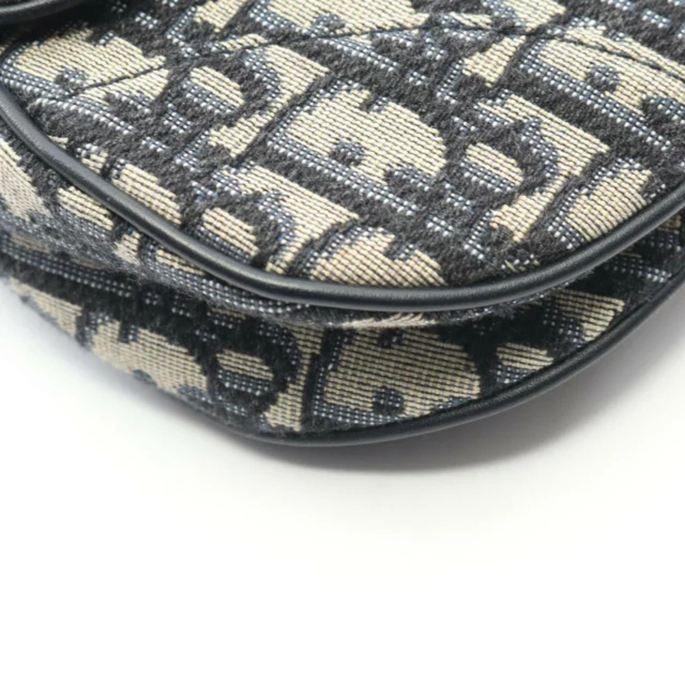 Dior Saddle Bag Oblique Jacquard Handbag Canvas Leather Ivory White Navy Blue - Picture 6 of 7